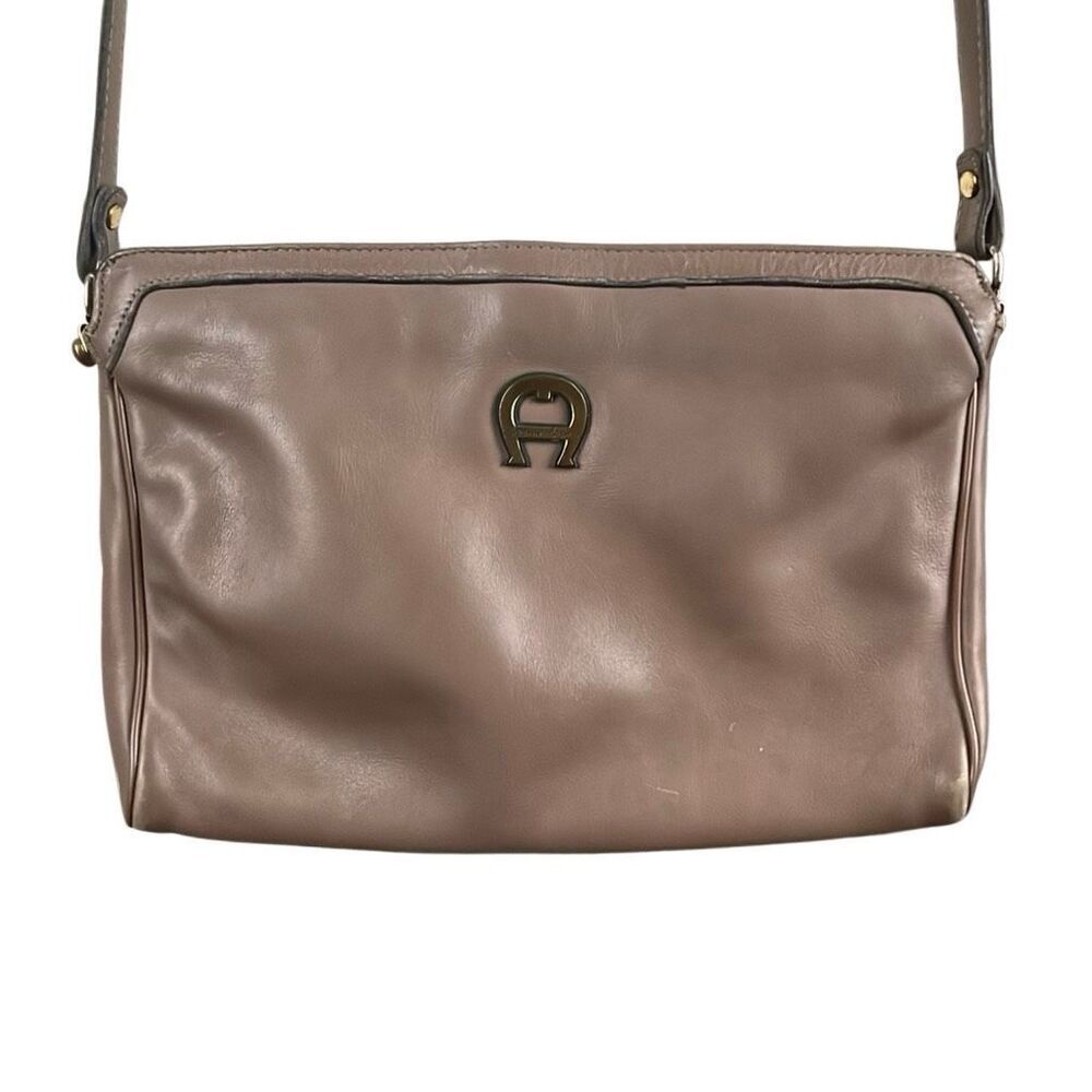 Etienne Aigner Vintage 80s Leather Shoulder Bag Taupe